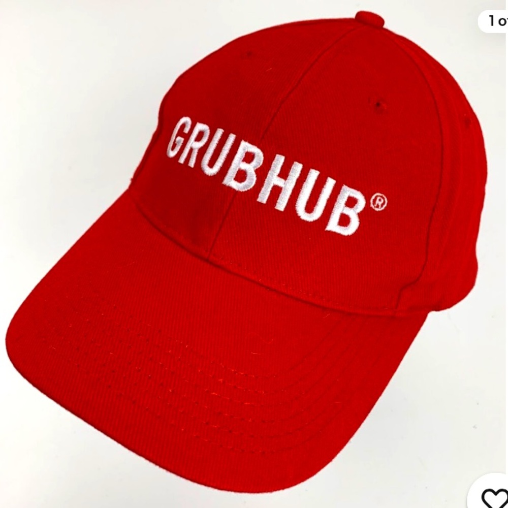 Brand NEW in Package Red Grubhub Baseball Cap Hat with Embroidered Text Logo